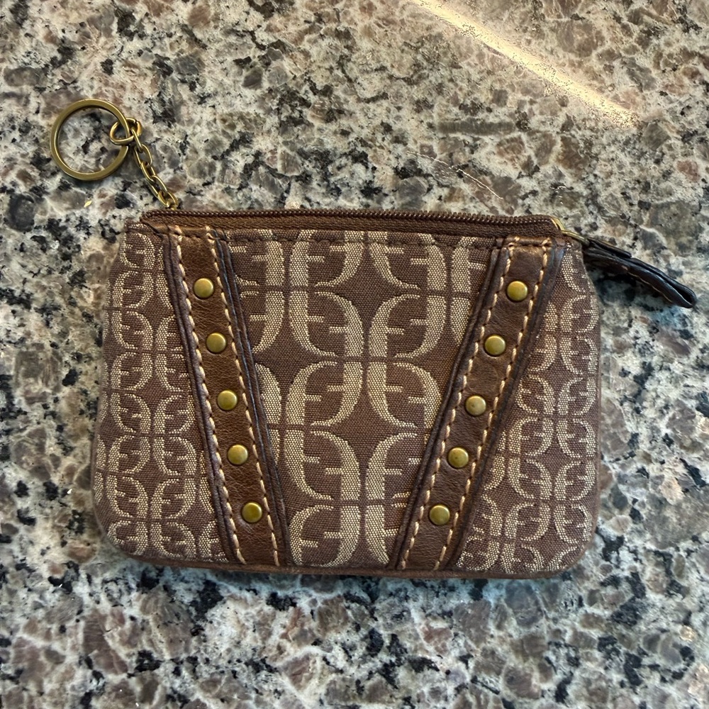 Fossil Brown Logo Print Key & Card Holder with Brass Accents